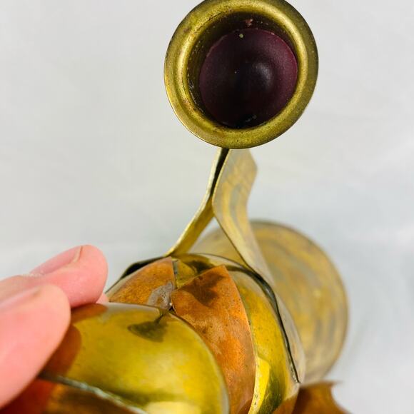 Vintage Handmade Brass & Copper Christmas Angel Taper Candlestick Holder Mexico - Picture 9 of 9